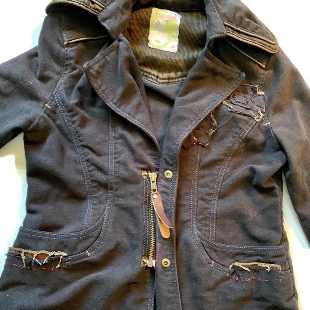 Navy Blue Jacket with Flower Embellishments